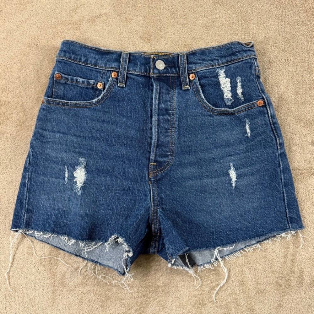 Levi's Dark Blue Distressed Denim Jean Shorts